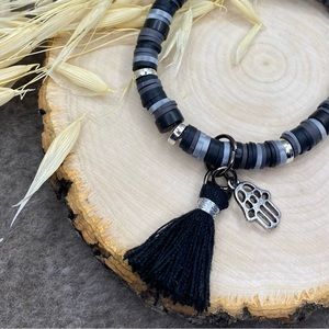 Black Jasper Stretchy Heishi Gemstone Bracelet